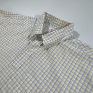 Brooks Brothers XXL Yellow Blue White Plaid Button Down